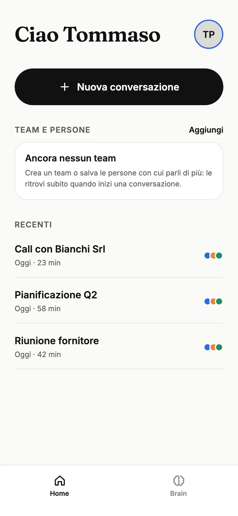 Accord su iPhone: elenco delle conversazioni recenti