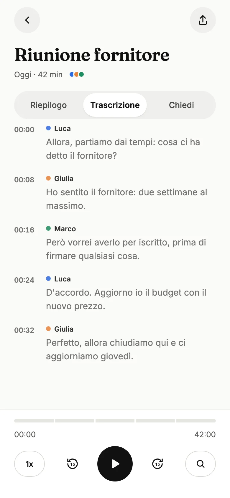 Trascrizione sincronizzata con l'audio
